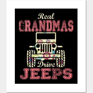 Real Grandmas Drive Jeeps Cute Flower Jeep Floral Jeeps Women/Kid Jeep Lover Jeep Girl Posters and Art